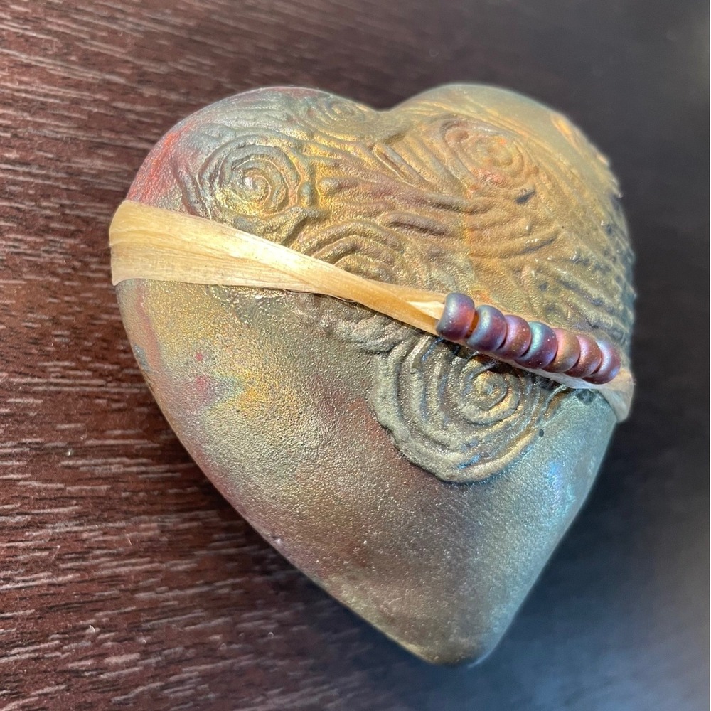 Raku Pottery J Davis Studio Heart Inner Spirit Rattle Starry Night 3" Ceramic